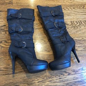Black buckle heeled boots